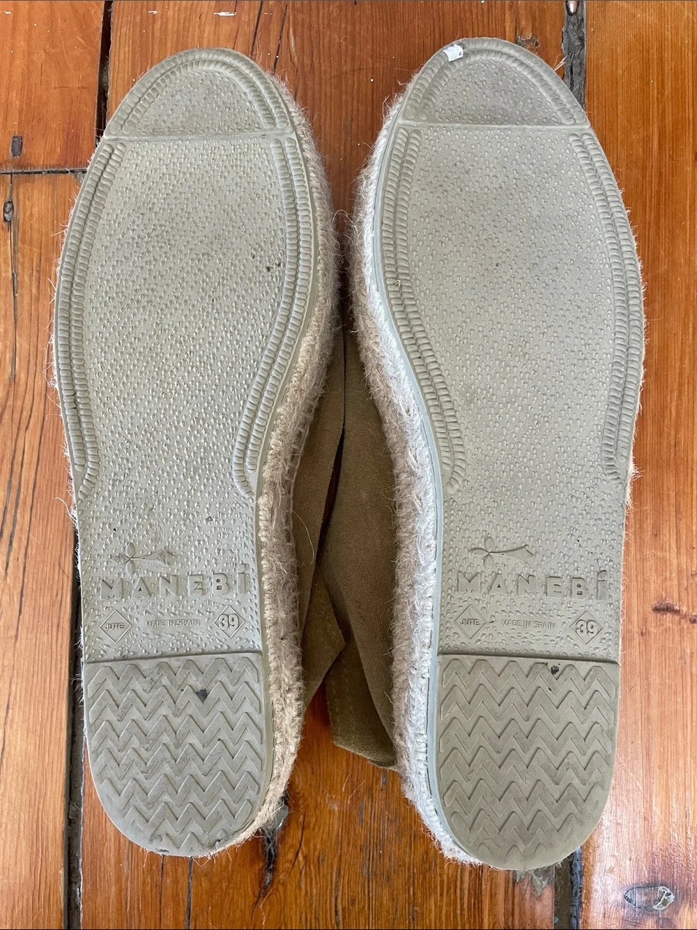 Manebi Olive Suede Espadrille Slip-Ons with Braided Jute Platform